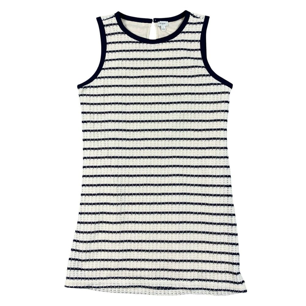 J Crew Crochet Mini Dress Womens L Ivory Navy Striped Sleeveless Coastal CK773